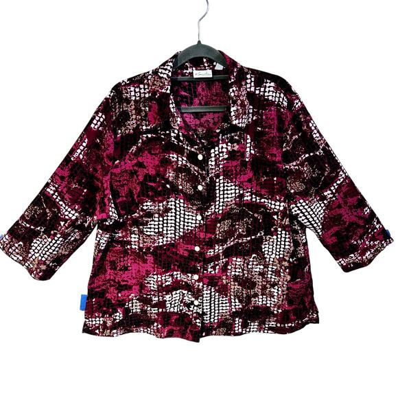 Kim Rogers Women's 14 Petite Scale Print Button Up Blouse Hot Pink Animal Print - Picture 1 of 5